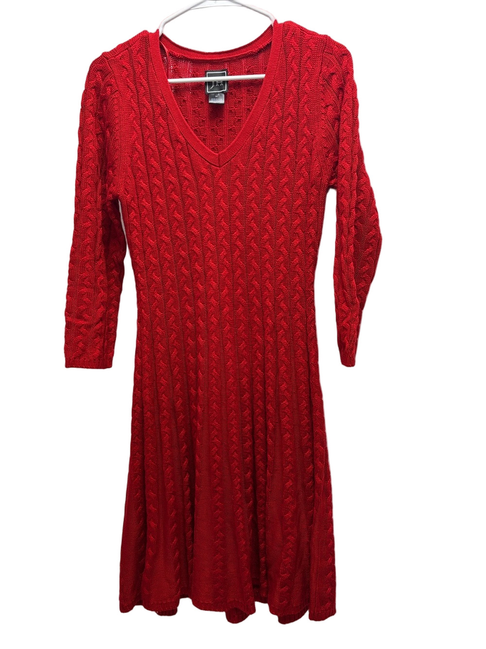 NWOT Jessica Howard Red Cable Knit V-Neck Long Sleeve Dress Medium